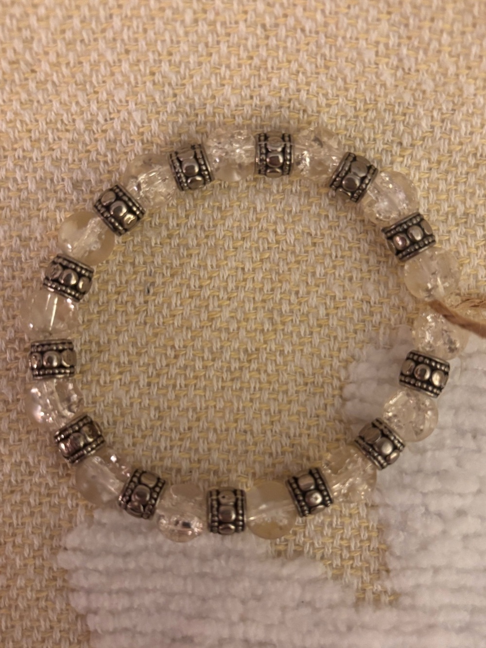Clear Crystal Stretch Bracelet with Detailed Silver Accents